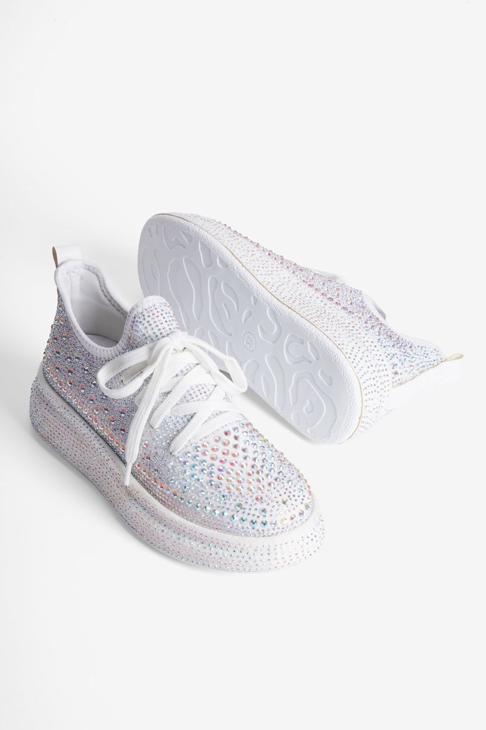 Kadın Sneaker Taş Detaylı Kalın Tabanlı Diamond Beyaz
