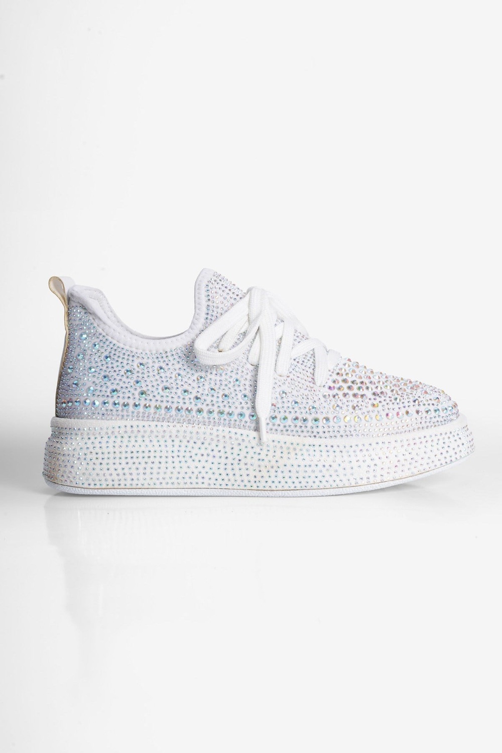 Kadın Sneaker Taş Detaylı Kalın Tabanlı Diamond Beyaz