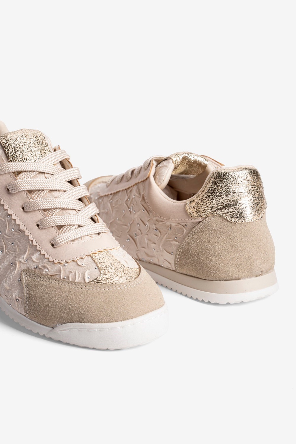 Kadın Sneaker Taşlı Gold Ve Süet Detaylı Bağcıklı Spor Ayakkabı Zireya Bej