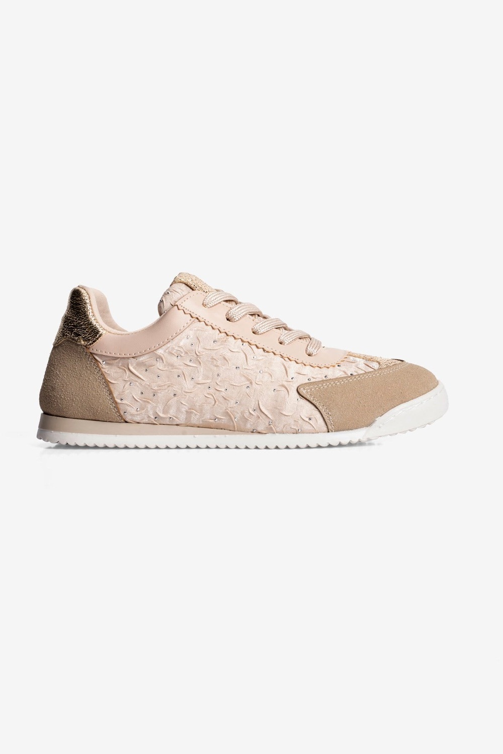 Kadın Sneaker Taşlı Gold Ve Süet Detaylı Bağcıklı Spor Ayakkabı Zireya Bej