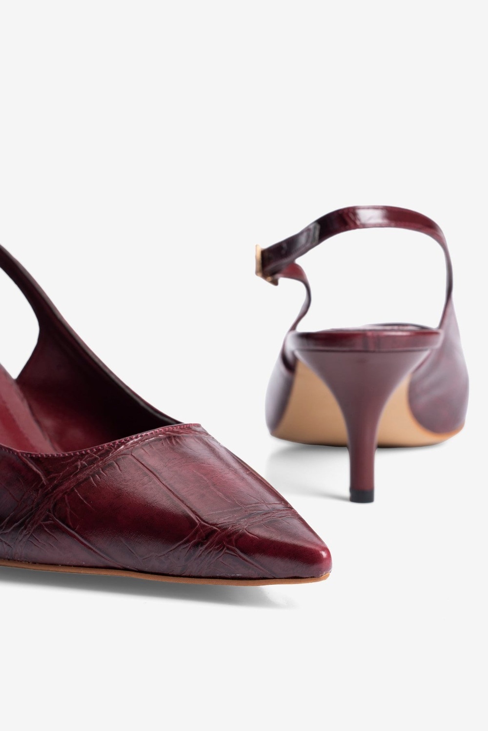 Kadın Stiletto Sivri Burun Kroko Desenli Arkası Açık Topuklu Ayakkabı Torella Bordo