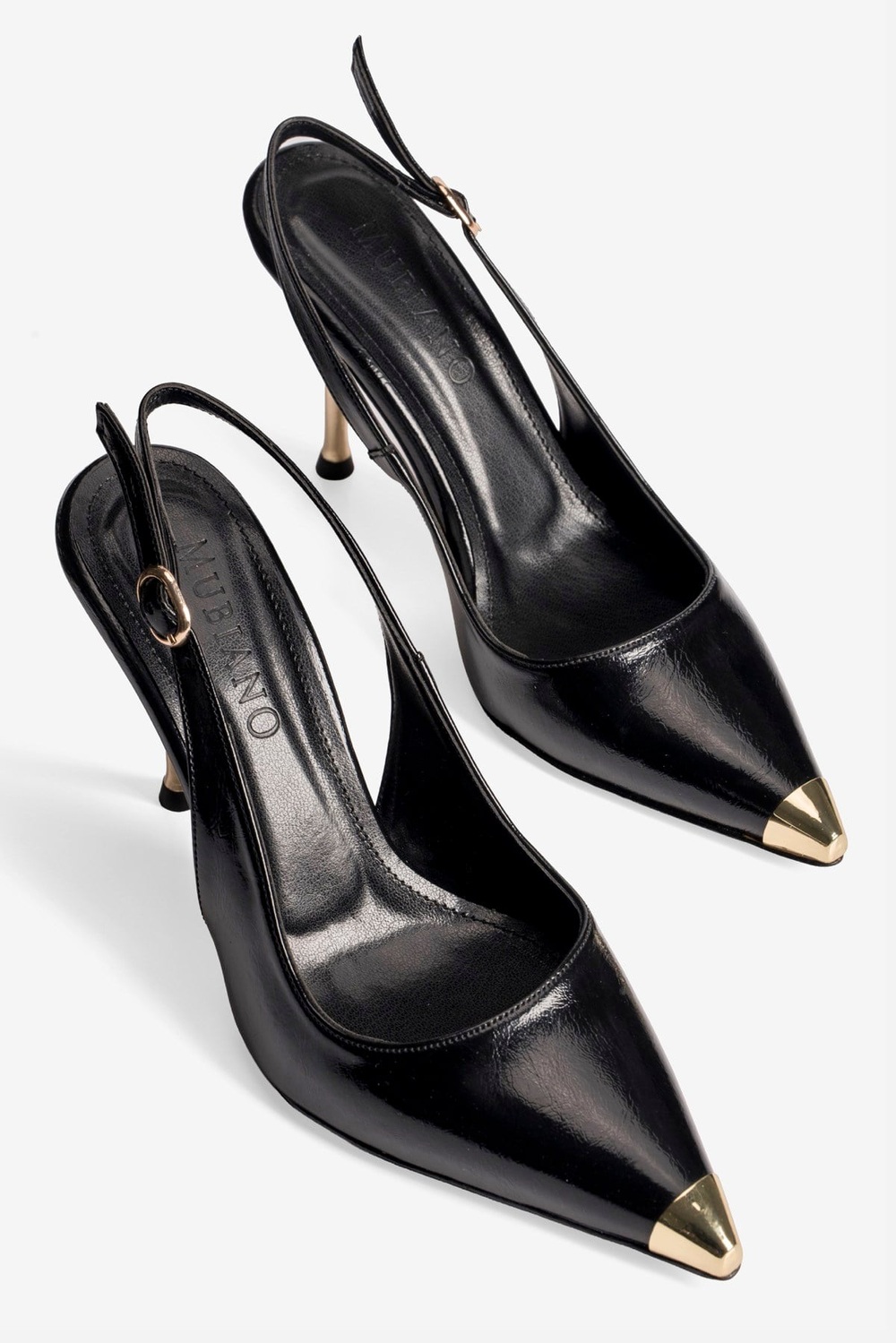 Kadın Stiletto Sivri Burun Metal Burun Detaylı Arkası Açık Topuklu Ayakkabı Violeta Siyah