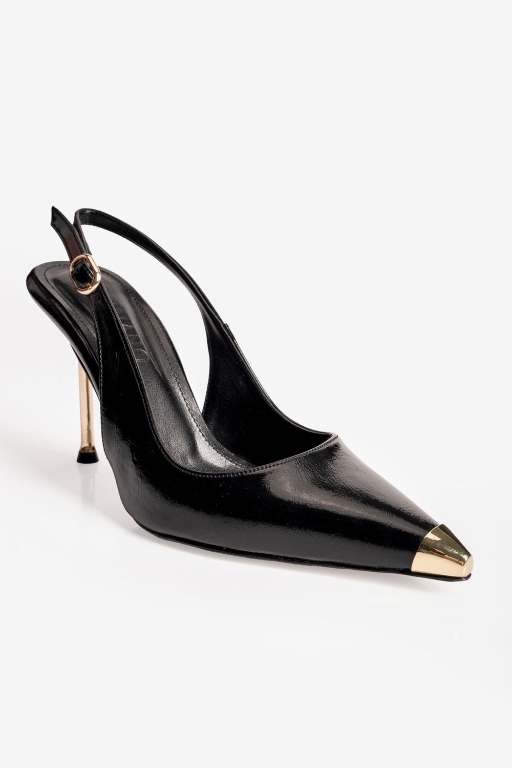 Kadın Stiletto Sivri Burun Metal Burun Detaylı Arkası Açık Topuklu Ayakkabı Violeta Siyah