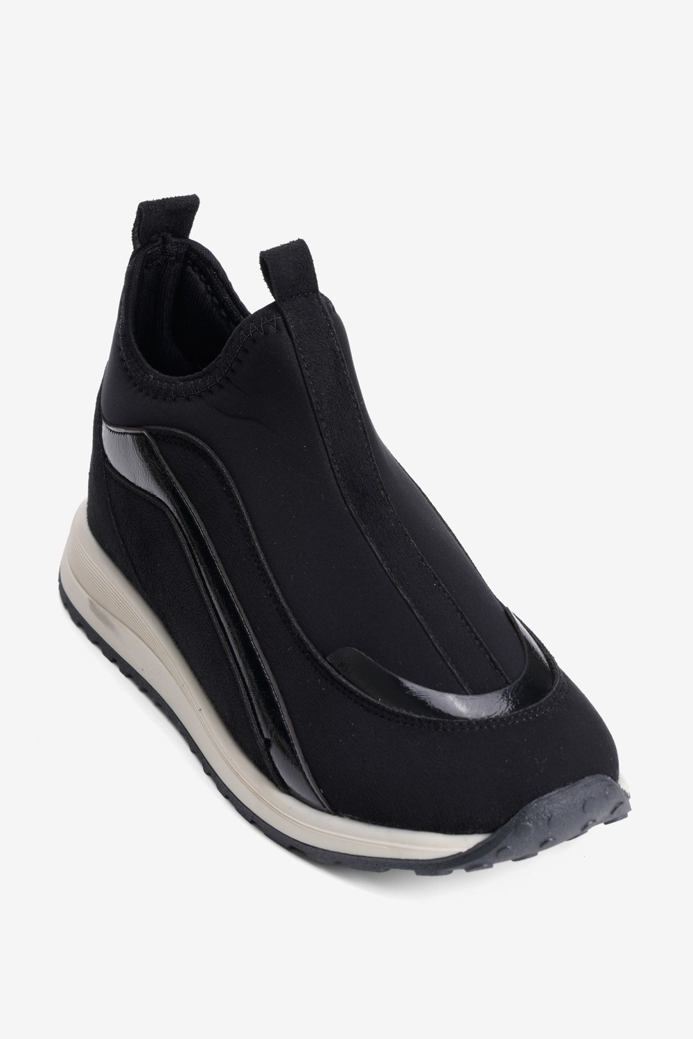 Kadın Streç Sneaker Bağcıksız Süet Ve Rugan Detaylı Spor Ayakkabı Niro Siyah