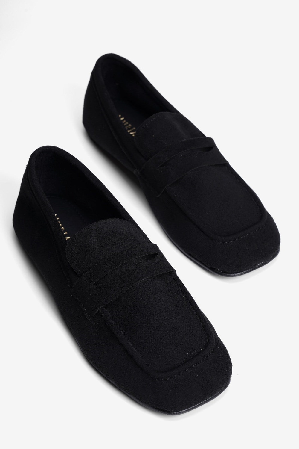 Kadın Süet Babet Kare Burun Loafer Sena Siyah