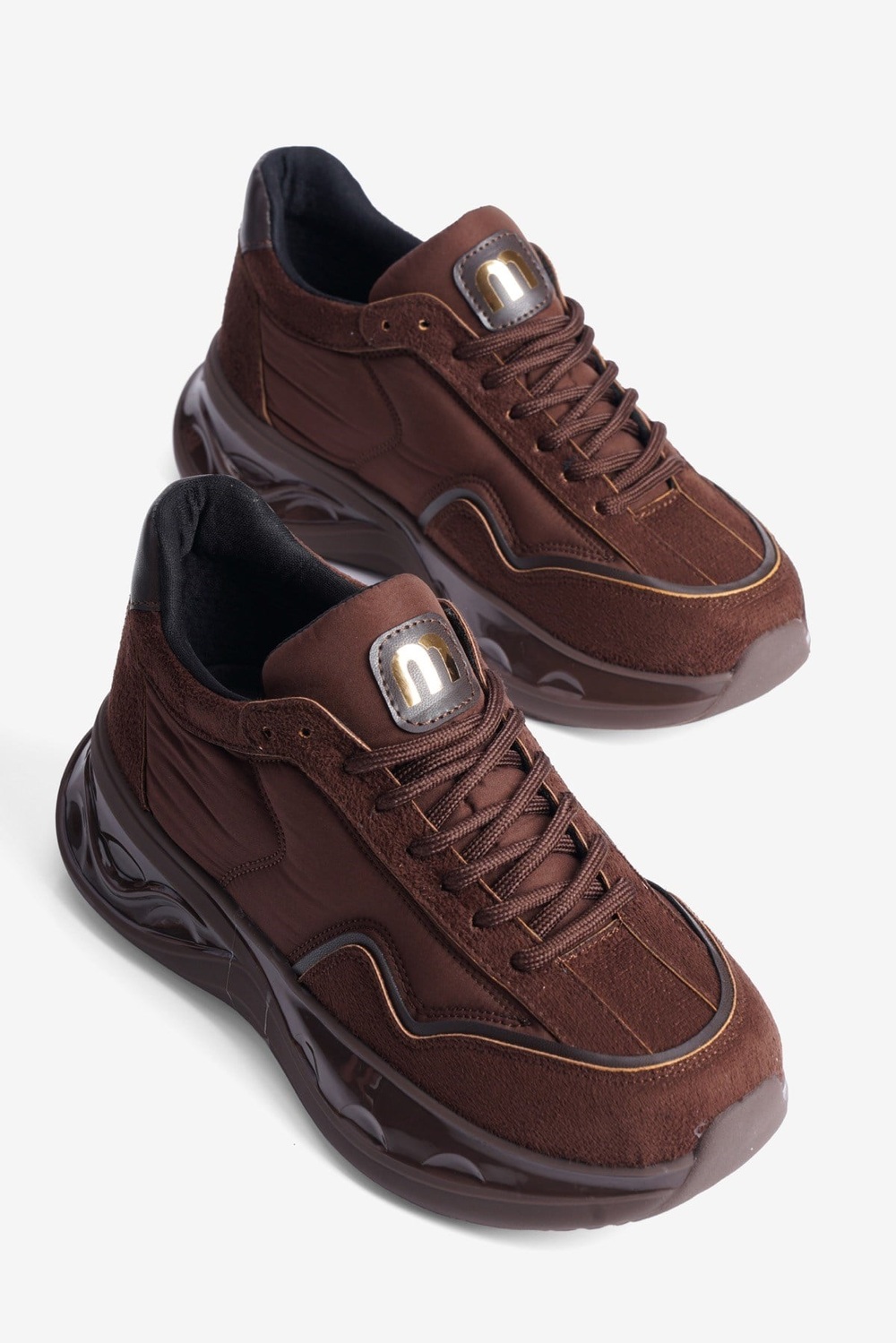 Kadın Süet Sneaker Anorak Detaylı Kalın Tabanlı Mora Kahverengi