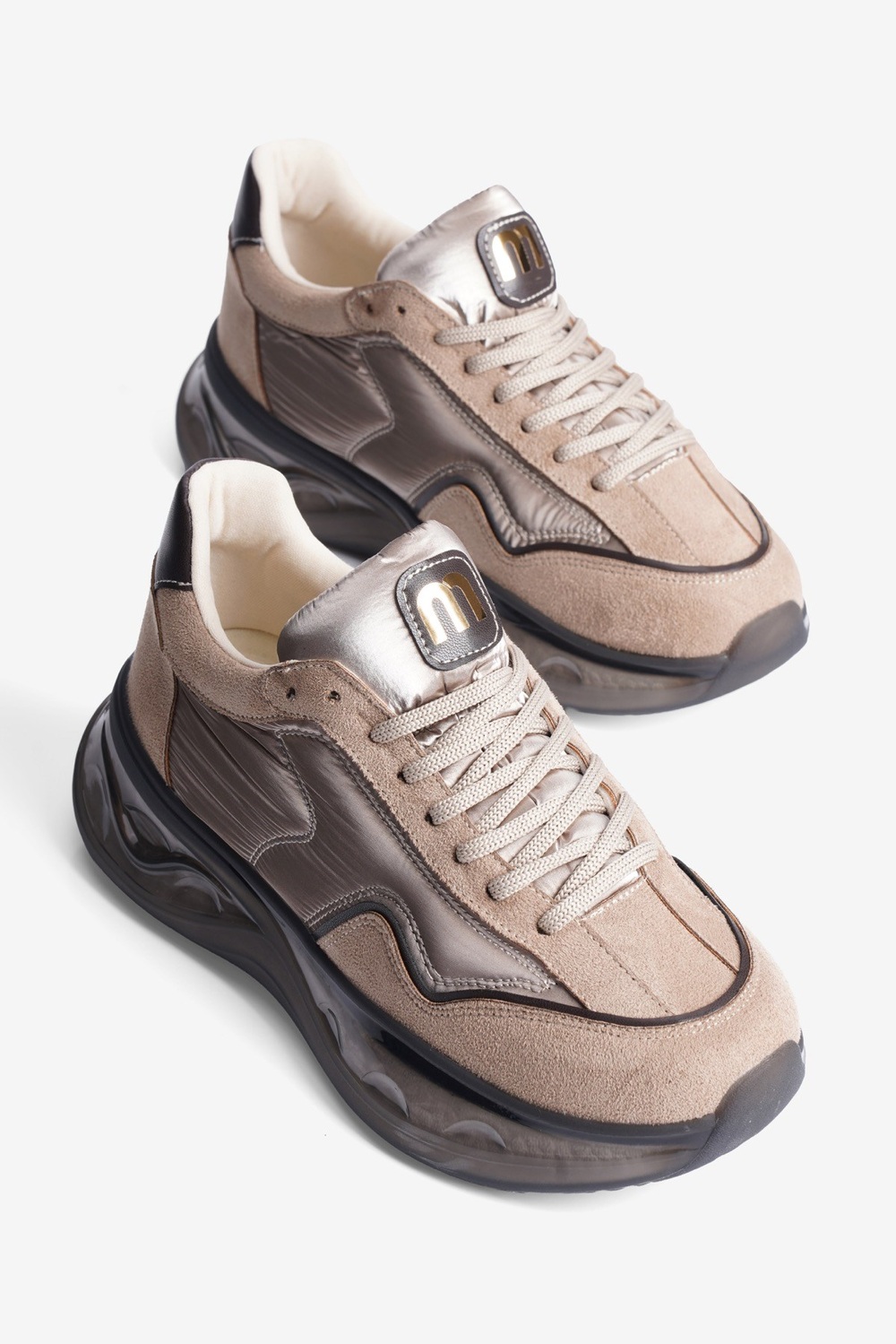 Kadın Süet Sneaker Anorak Detaylı Kalın Tabanlı Mora Vizon