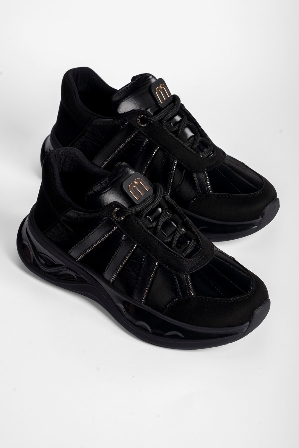 Kadın Süet Sneaker Anorak Detaylı Taşlı Spor Ayakkabı Neriel Siyah