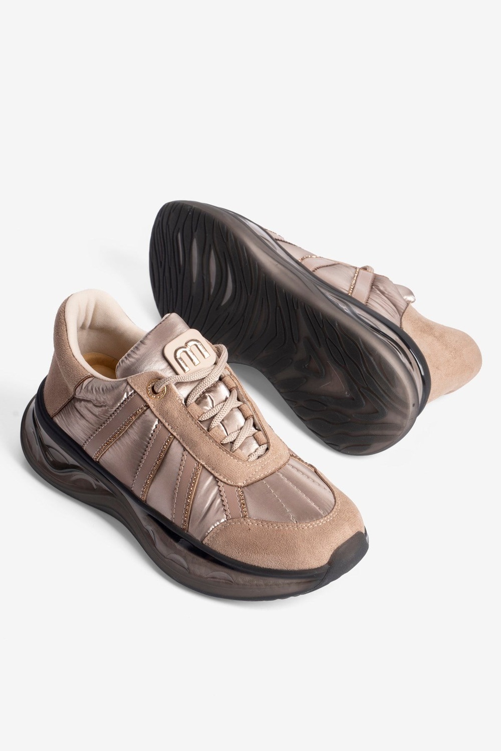 Kadın Süet Sneaker Anorak Detaylı Taşlı Spor Ayakkabı Neriel Vizon