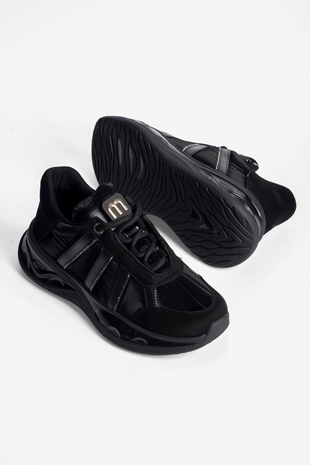 Kadın Süet Sneaker Anorak Detaylı Taşlı Spor Ayakkabı Neriel Siyah