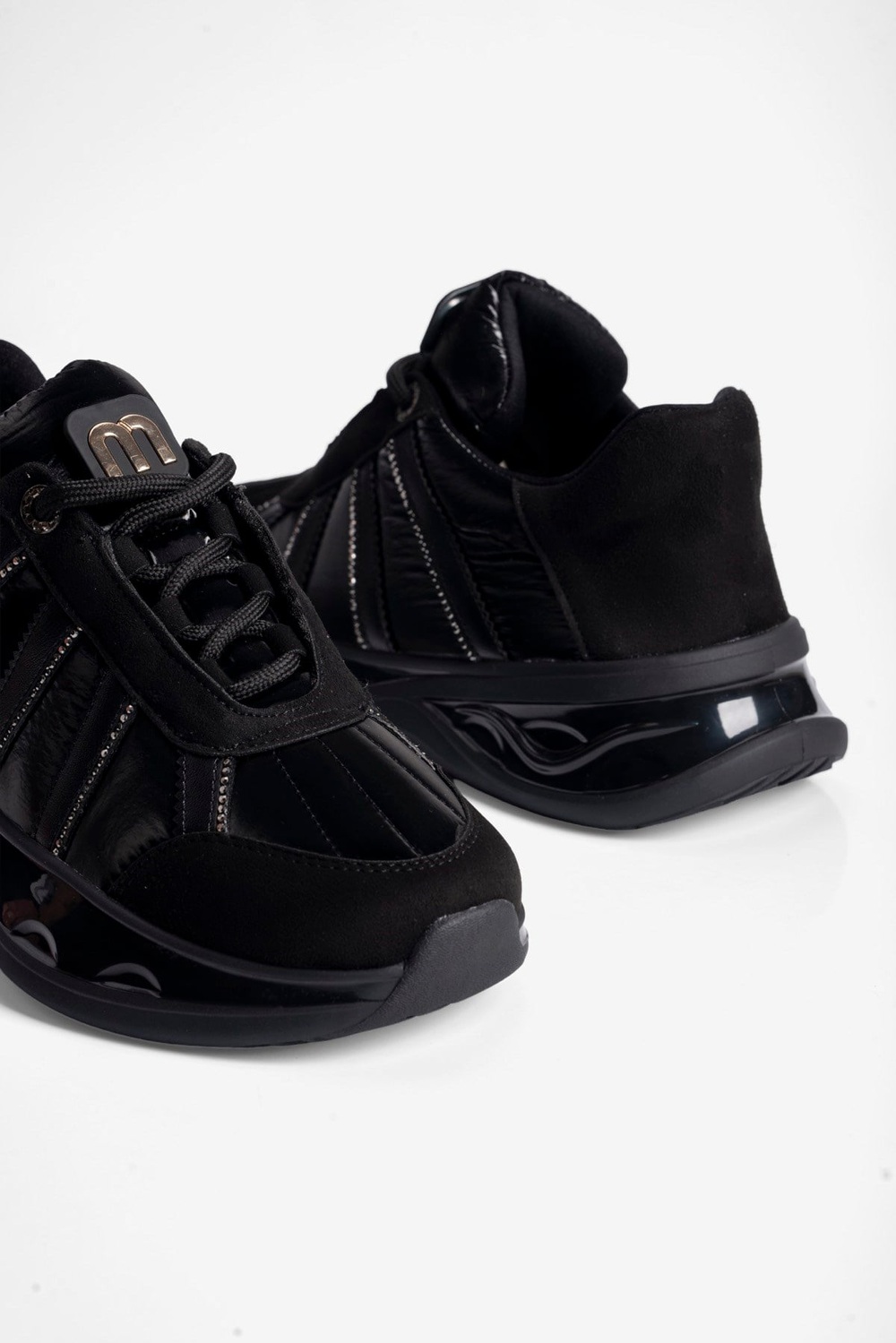 Kadın Süet Sneaker Anorak Detaylı Taşlı Spor Ayakkabı Neriel Siyah