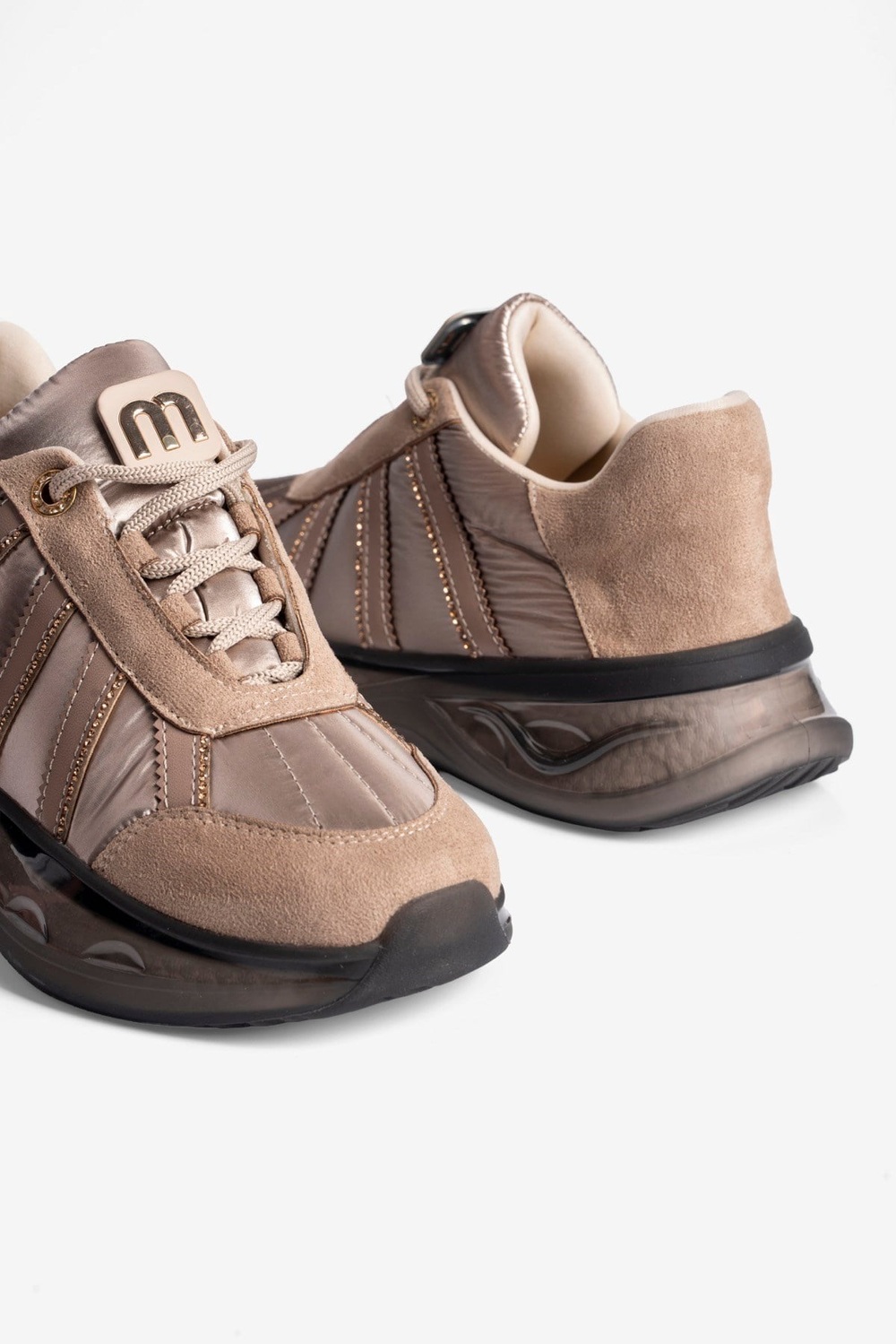 Kadın Süet Sneaker Anorak Detaylı Taşlı Spor Ayakkabı Neriel Vizon
