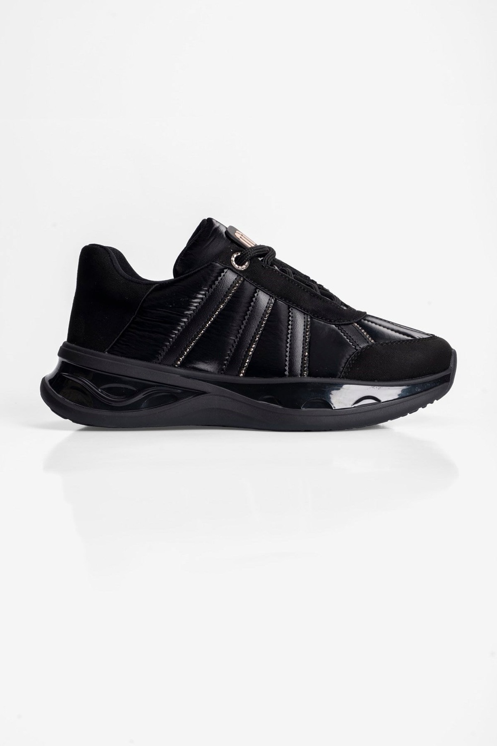 Kadın Süet Sneaker Anorak Detaylı Taşlı Spor Ayakkabı Neriel Siyah