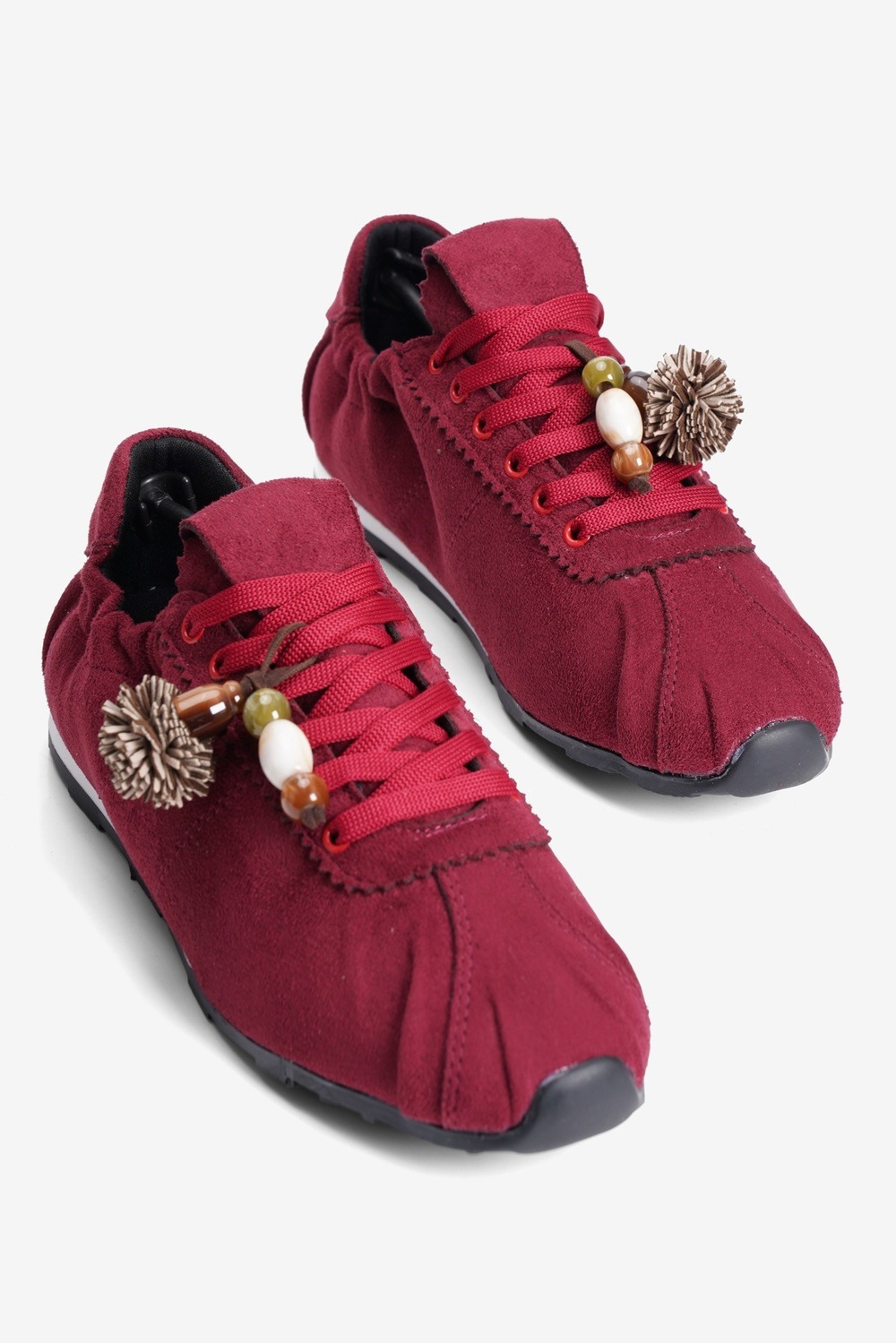 Kadın Süet Sneaker Arka Lastikli Aksesuarlı Spor ayakkabı Moya Bordo