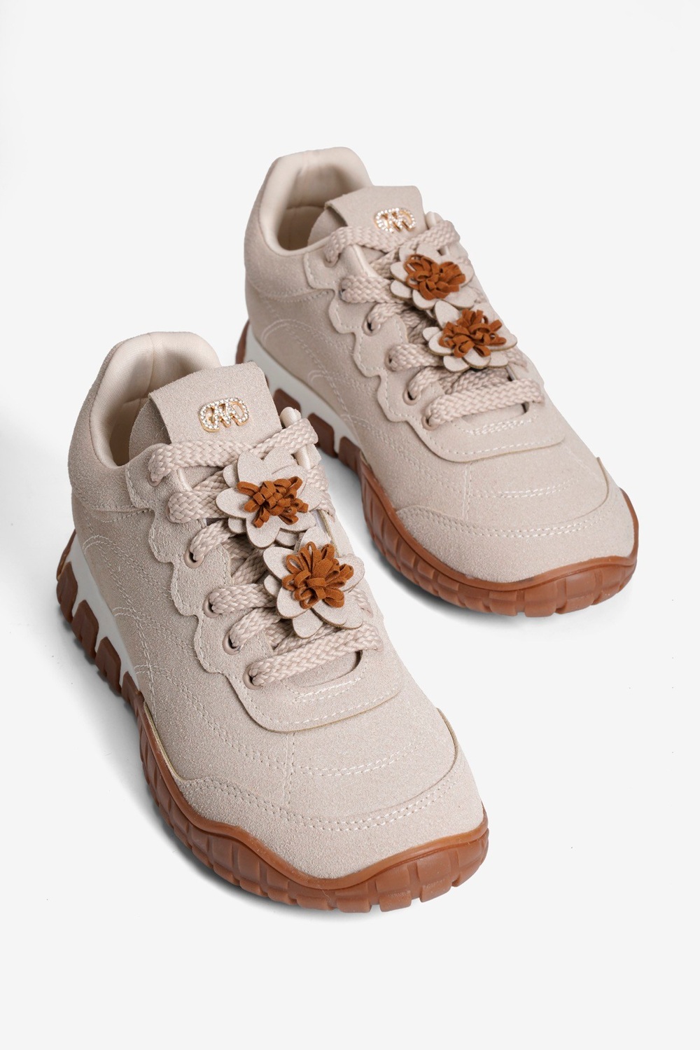 Kadın Süet Sneaker Çiçek Aksesuarlı Günlük Spor Ayakkabı  Nira Bej