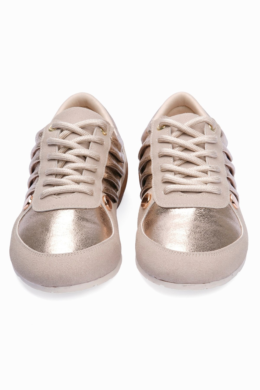 Kadın Süet Sneaker Gold Metalik Detaylı Günlük Spor Ayakkabı Telora Bej Gold 