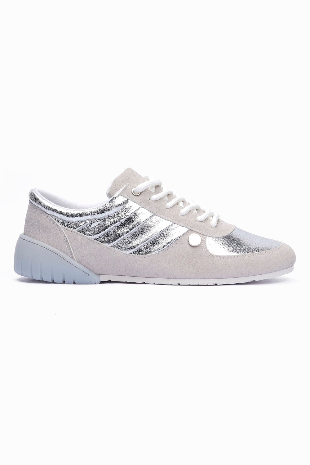 Kadın Süet Sneaker Gümüş Metalik Detaylı Günlük Spor Ayakkabı Telora Bej Gümüş 