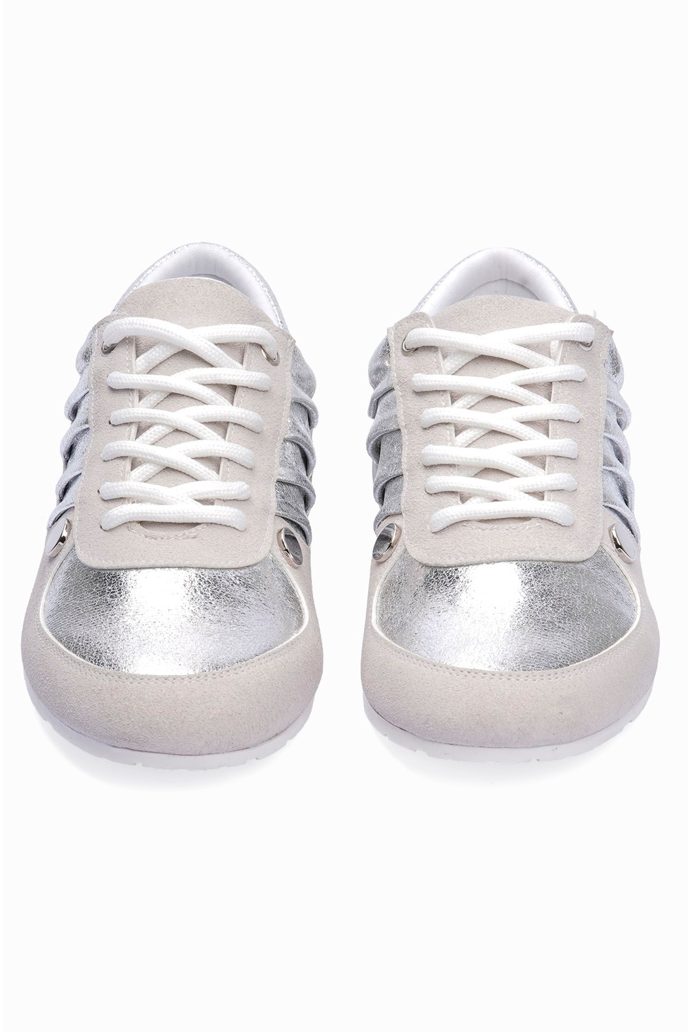 Kadın Süet Sneaker Gümüş Metalik Detaylı Günlük Spor Ayakkabı Telora Bej Gümüş 