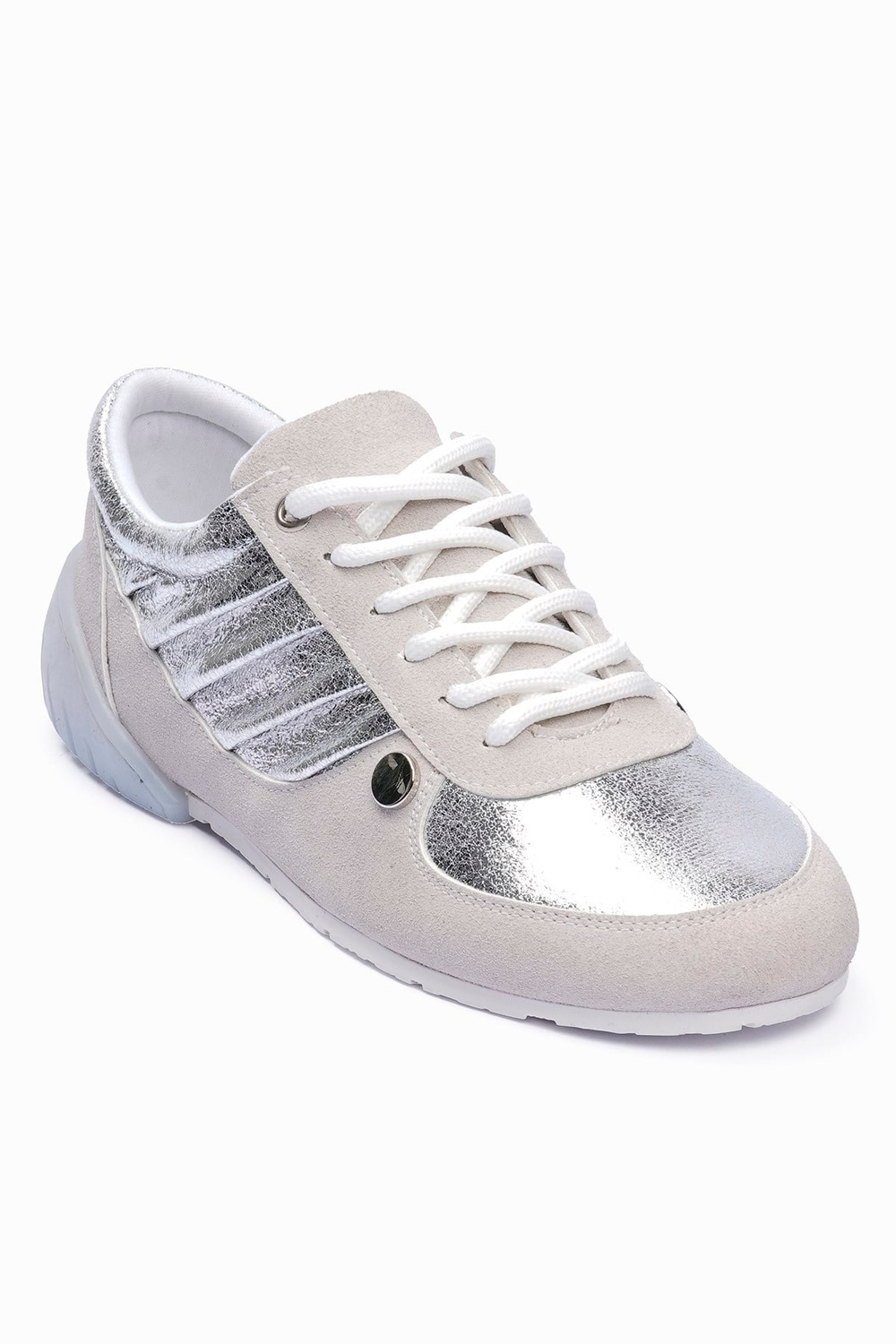 Kadın Süet Sneaker Gümüş Metalik Detaylı Günlük Spor Ayakkabı Telora Bej Gümüş 