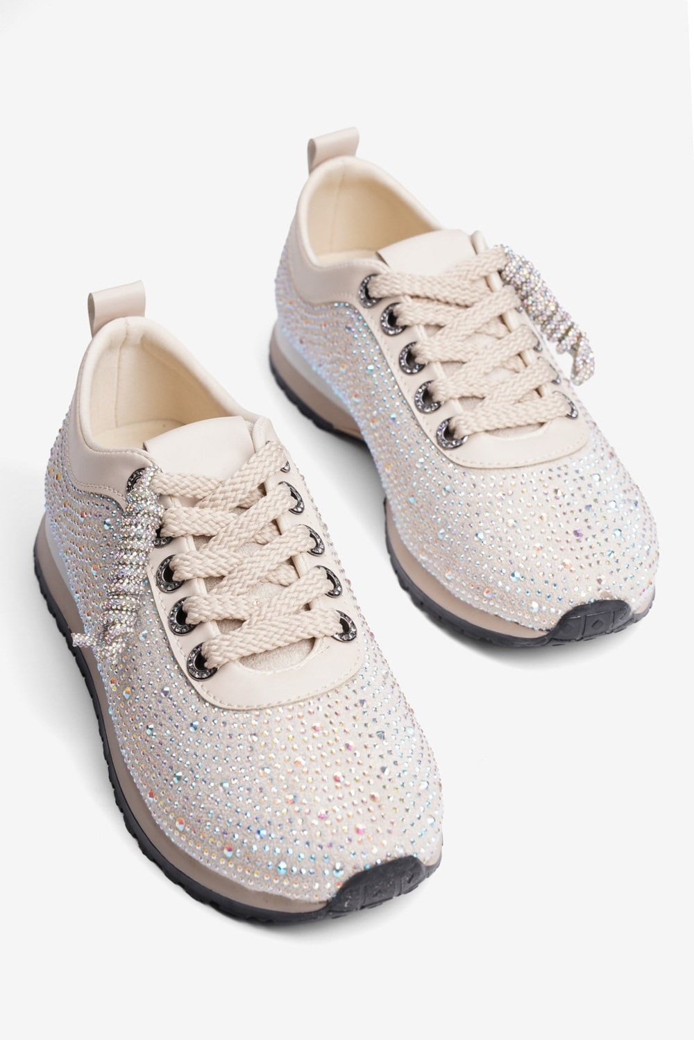 Kadın Süet Sneaker Taşlı Bağcıklı Mely Bej