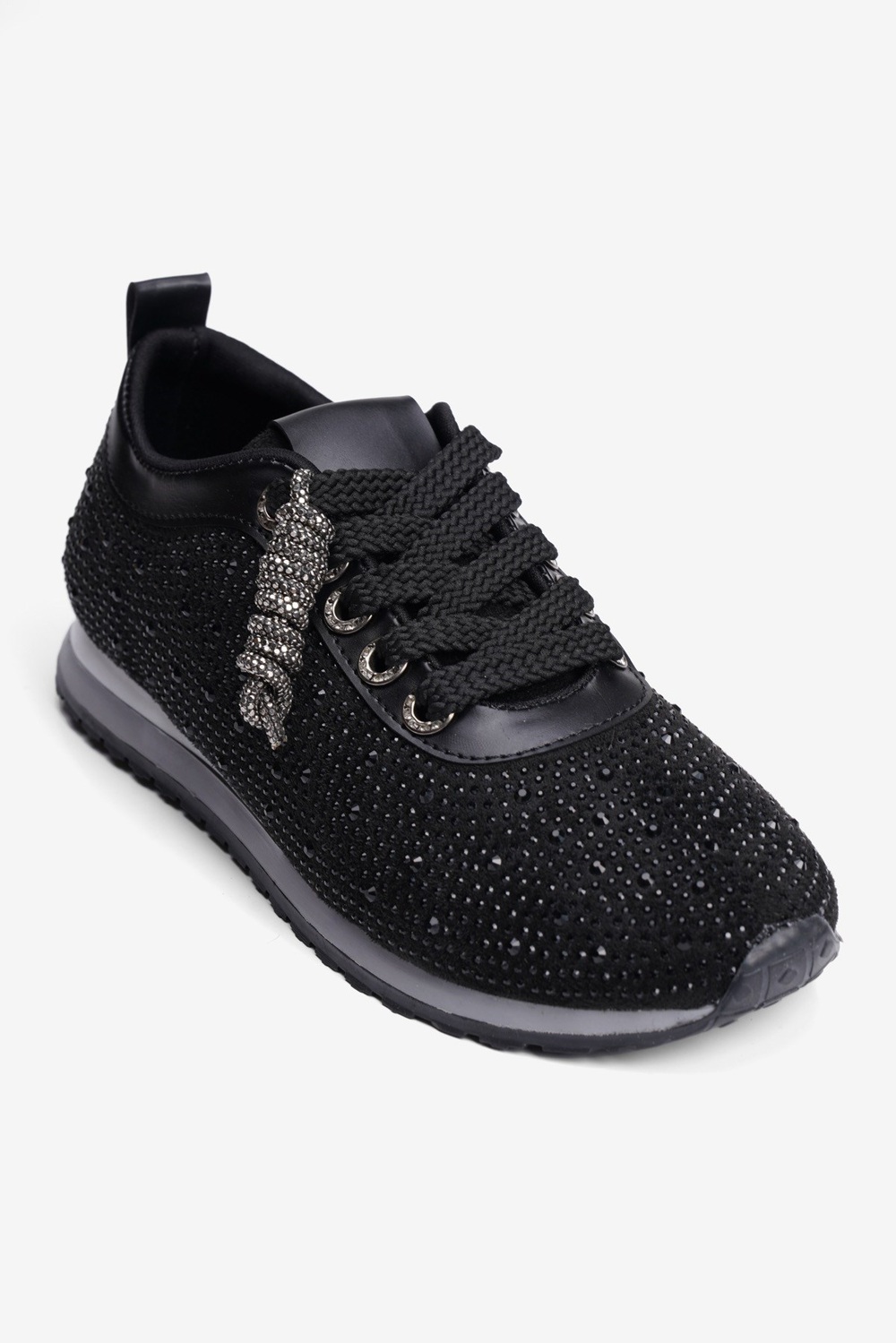 Kadın Süet Sneaker Taşlı Bağcıklı Mely Siyah