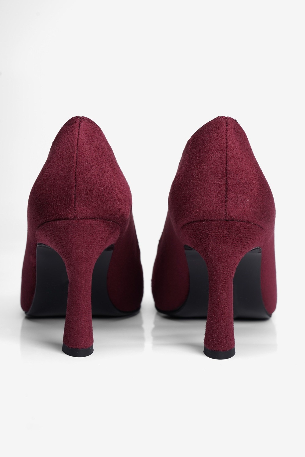 Kadın Süet Topuklu Ayakkabı Kare Burun Stiletto Naya Bordo