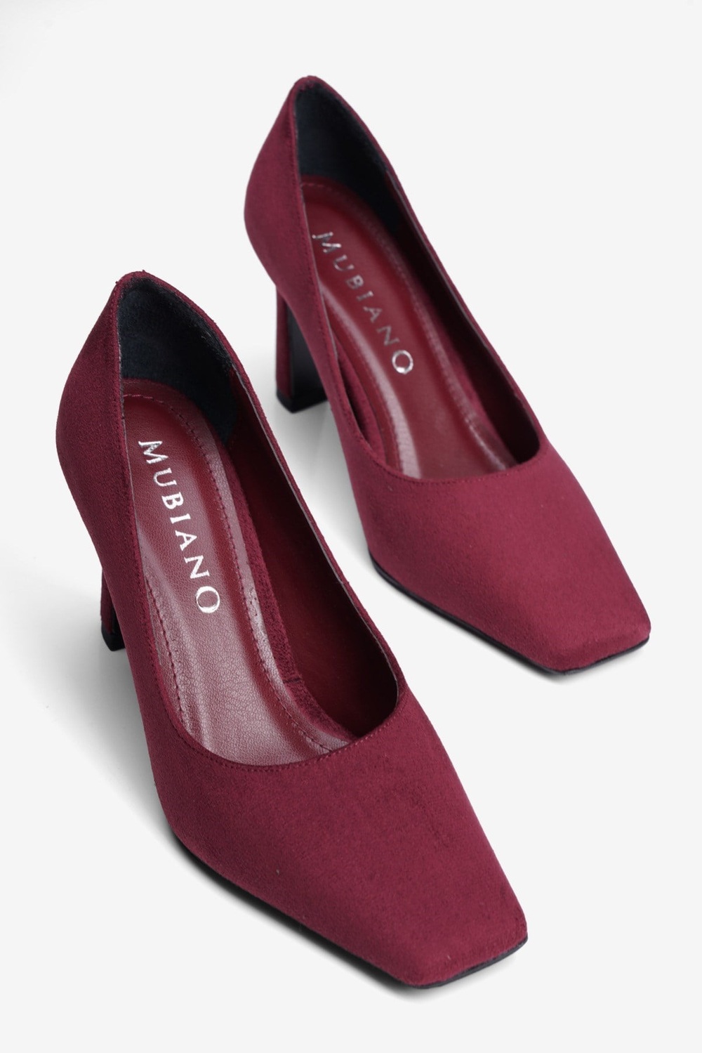 Kadın Süet Topuklu Ayakkabı Kare Burun Stiletto Naya Bordo