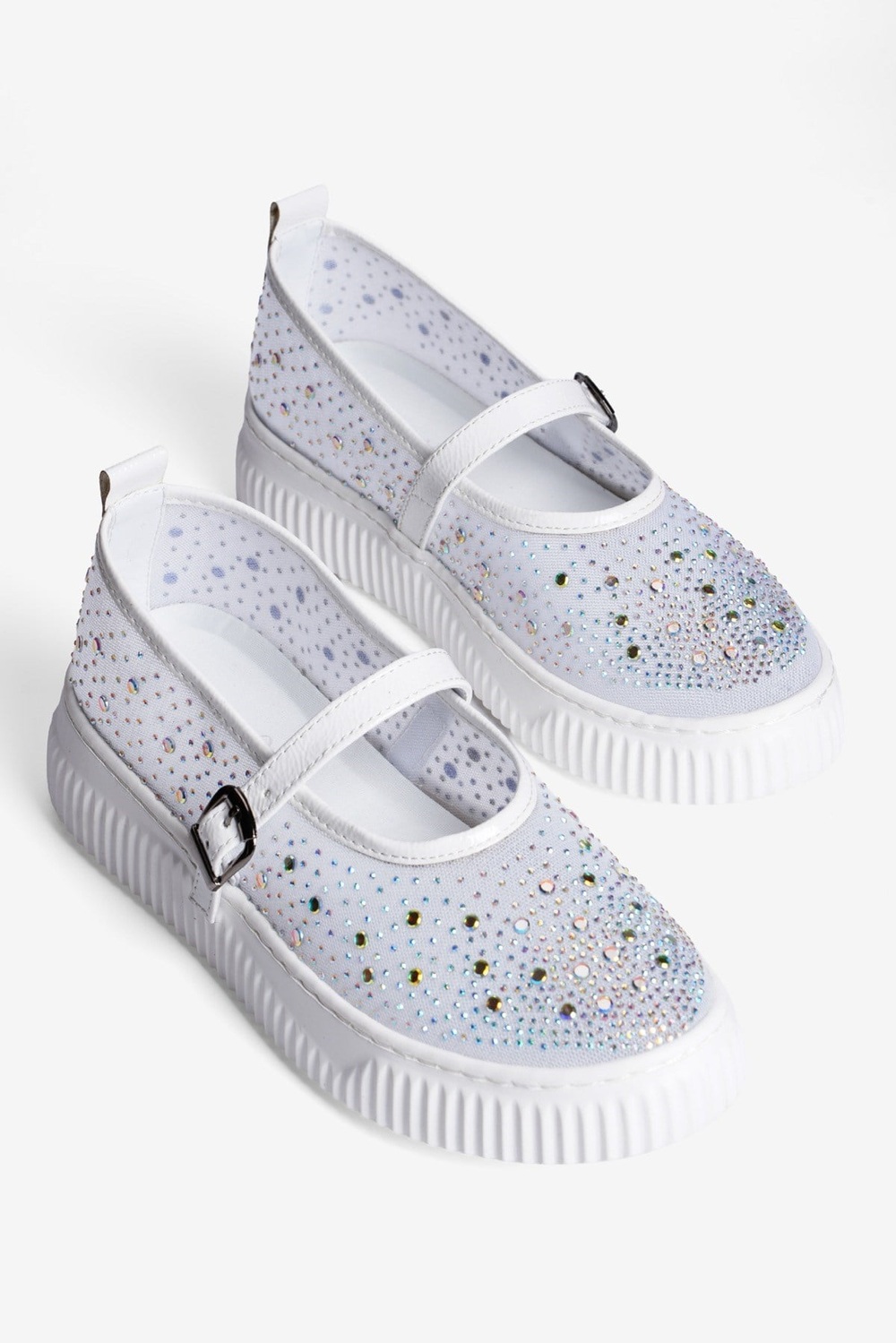 Kadın Taşlı Sneaker Babet Bantlı Günlük Şık Novira Beyaz