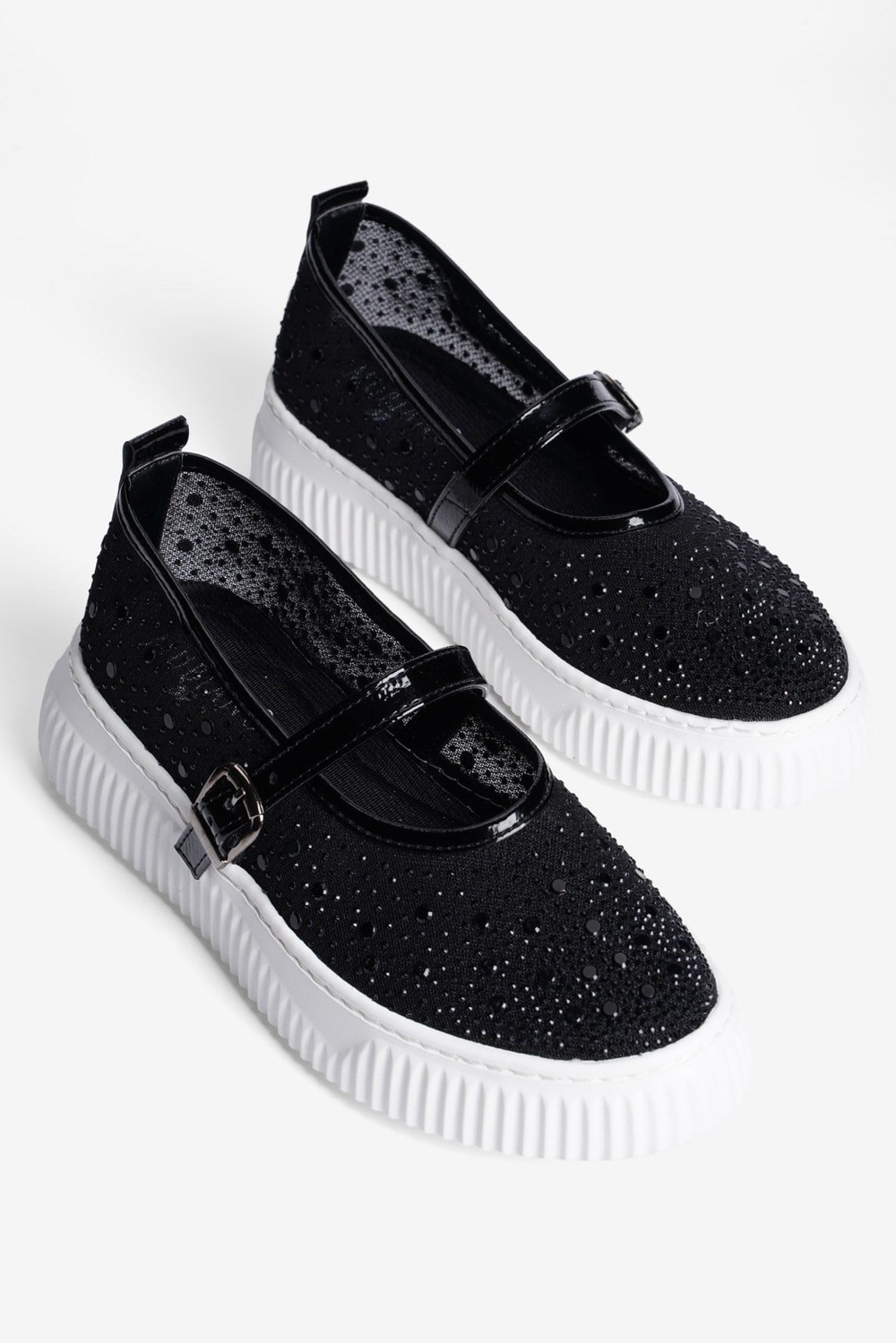 Kadın Taşlı Sneaker Babet Bantlı Günlük Şık Novira Siyah 