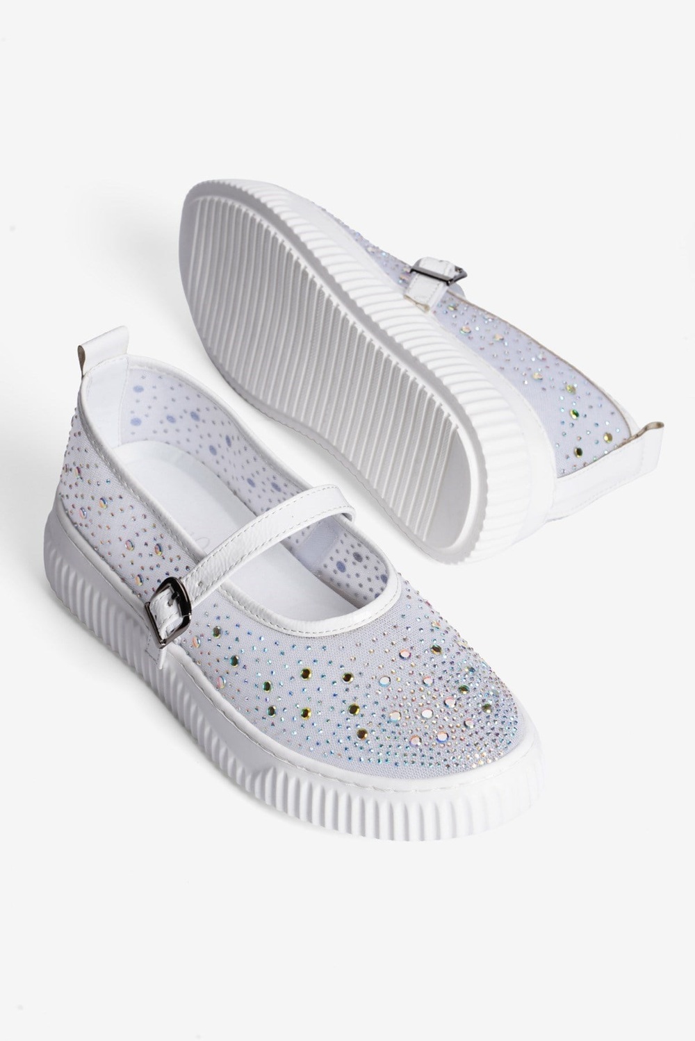 Kadın Taşlı Sneaker Babet Bantlı Günlük Şık Novira Beyaz