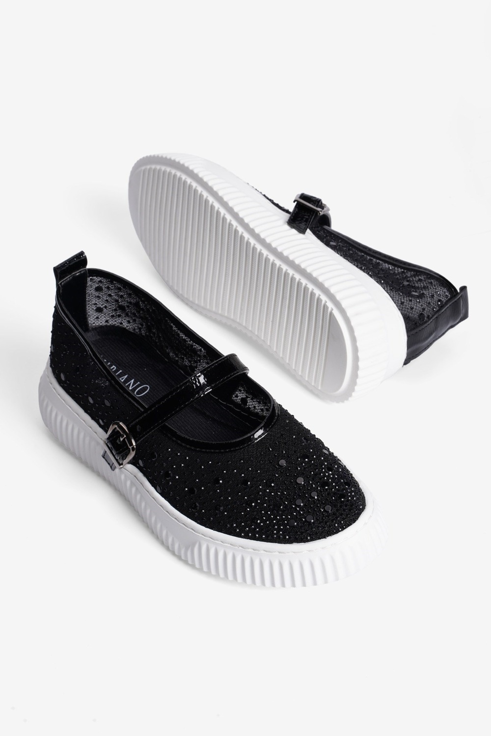 Kadın Taşlı Sneaker Babet Bantlı Günlük Şık Novira Siyah 