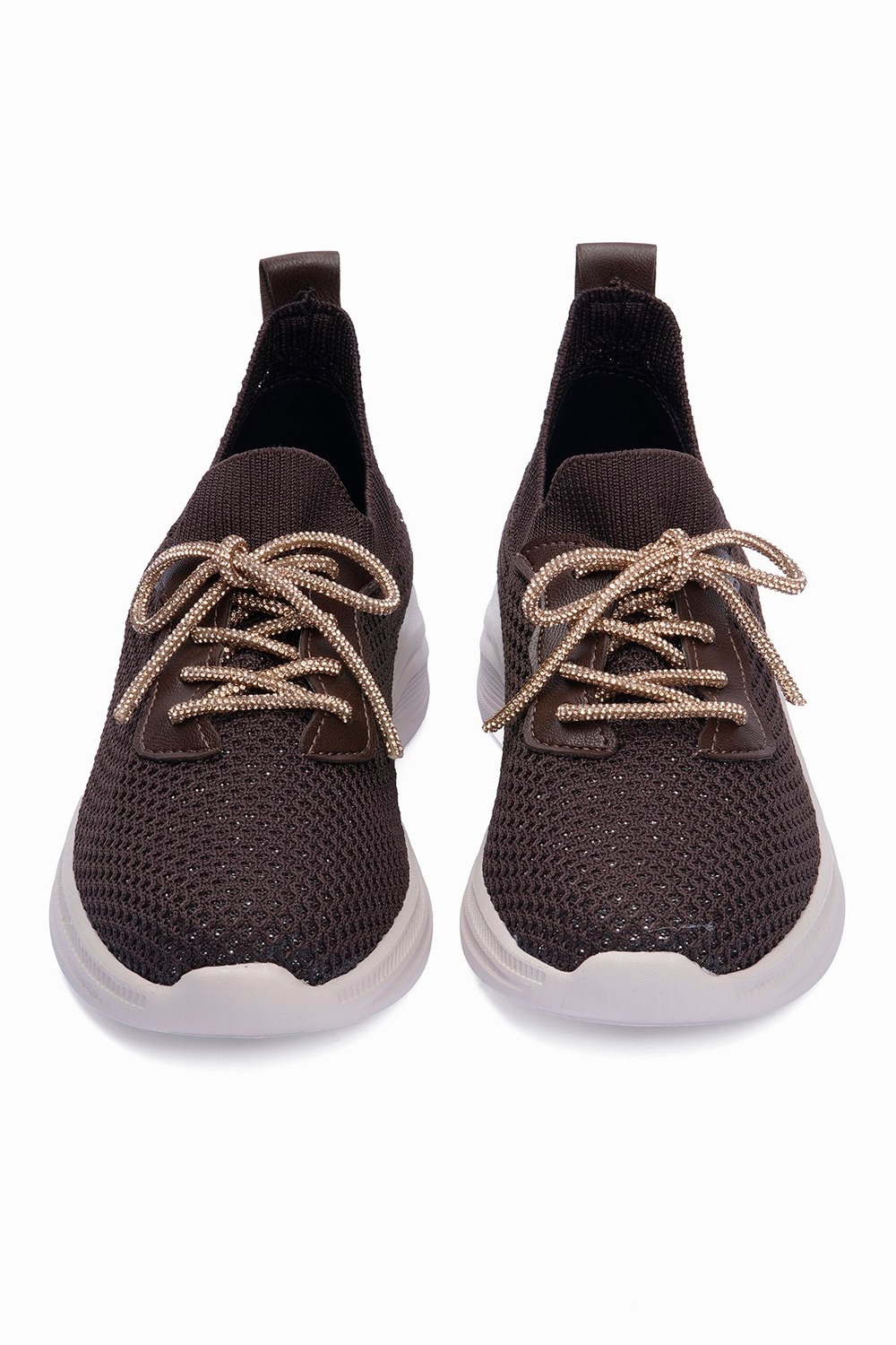 Kadın Triko Sneaker Sim Detaylı Hafif Konfor Taban Taş Bağcıklı Günlük Spor Ayakkabı Melia Kahverengi