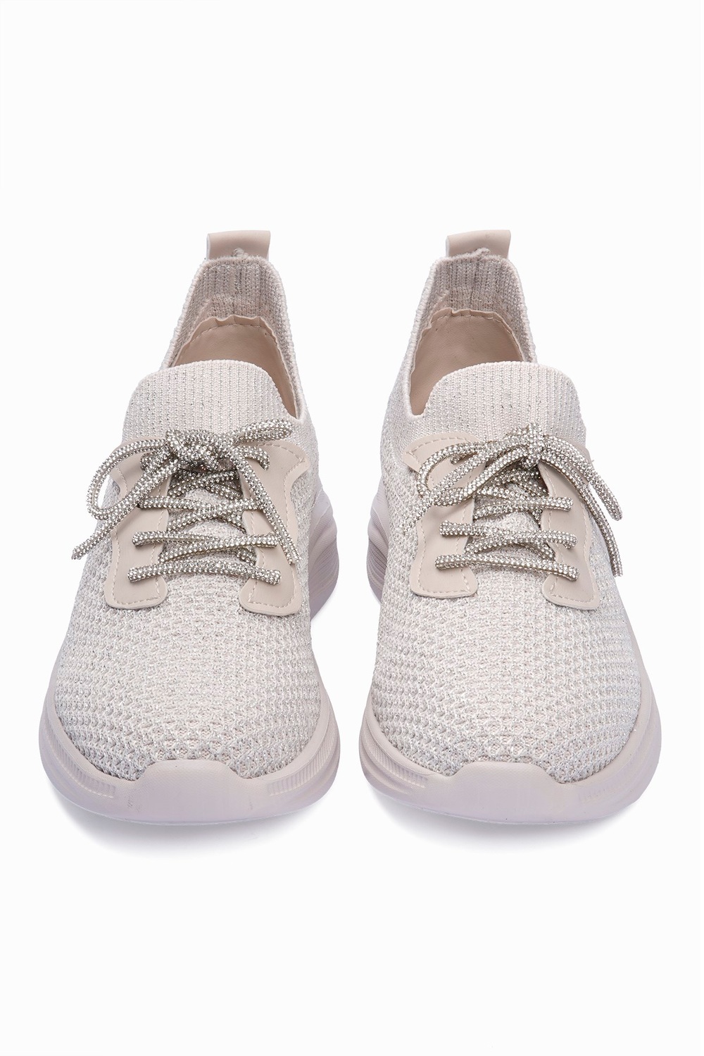 Kadın Triko Sneaker Sim Detaylı Hafif Konfor Taban Taş Bağcıklı Günlük Spor Ayakkabı Melia Bej