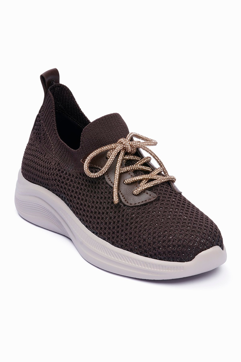 Kadın Triko Sneaker Sim Detaylı Hafif Konfor Taban Taş Bağcıklı Günlük Spor Ayakkabı Melia Kahverengi