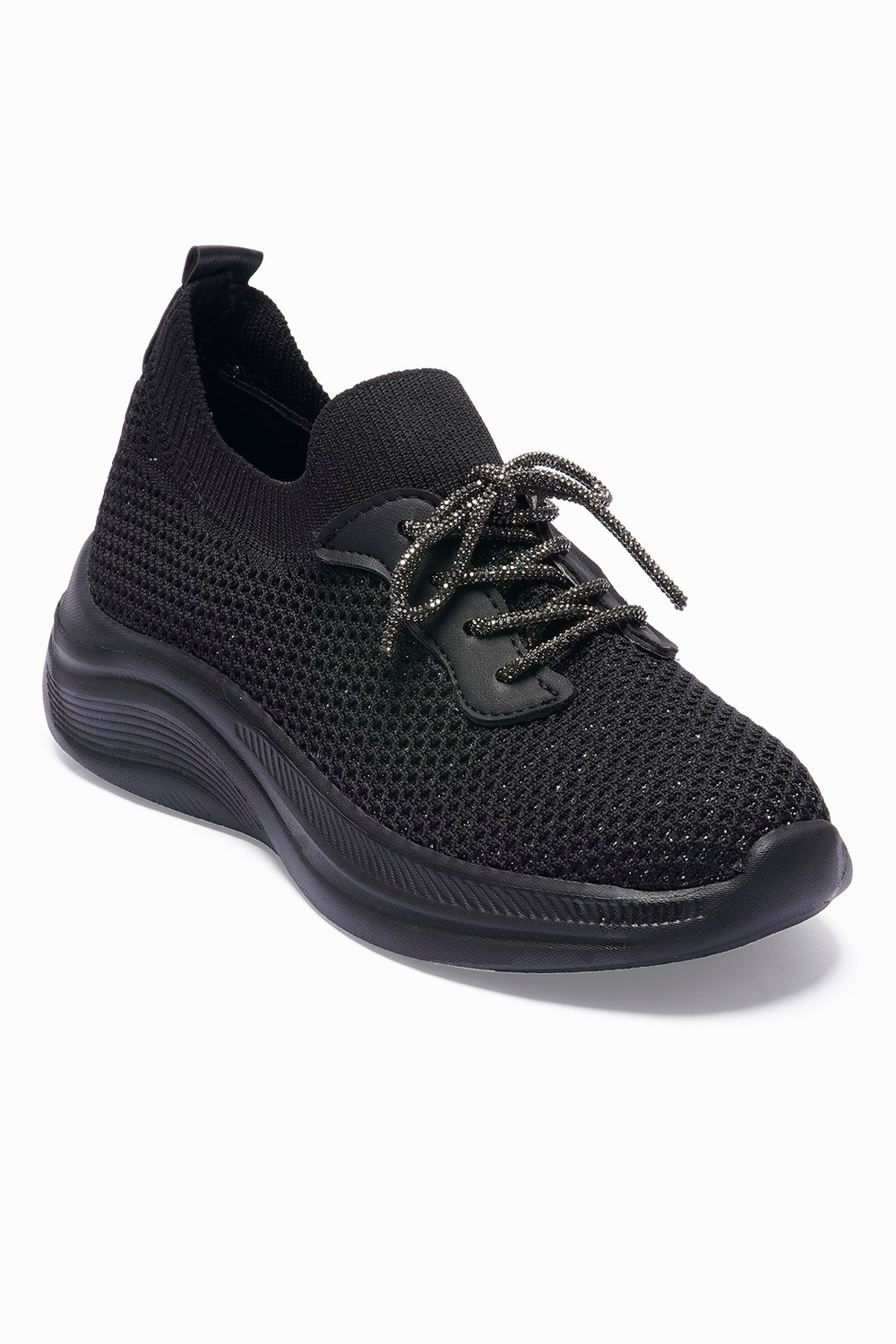 Kadın Triko Sneaker Sim Detaylı Hafif Konfor Taban Taş Bağcıklı Günlük Spor Ayakkabı Melia Siyah
