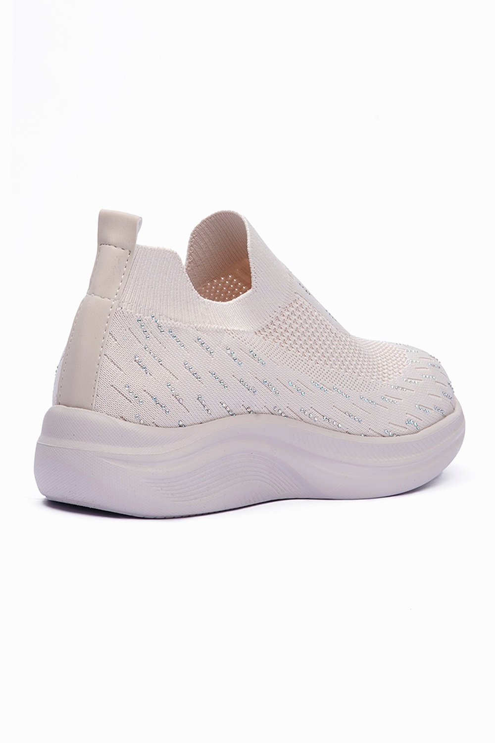 Kadın Triko Sneaker Taş Detaylı Hafif Konfor Taban Günlük Spor Ayakkabı Selina Bej 