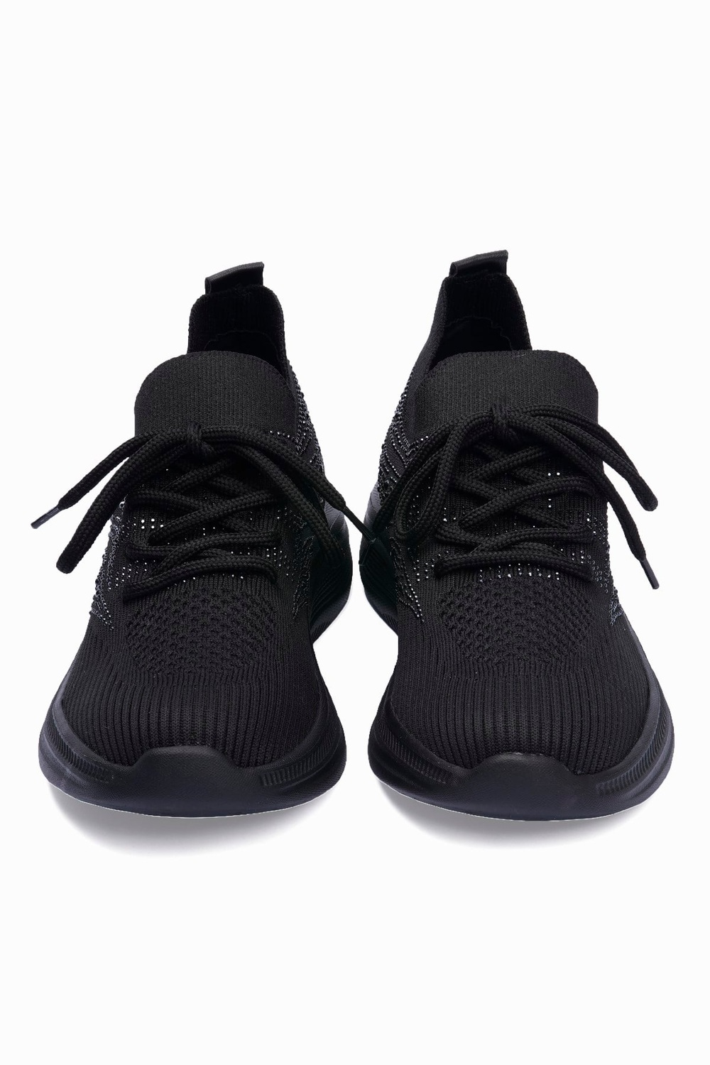 Kadın Triko Sneaker Taş Detaylı Hafif Konfor Taban Bağcıklı Günlük Spor Ayakkabı Viola Siyah