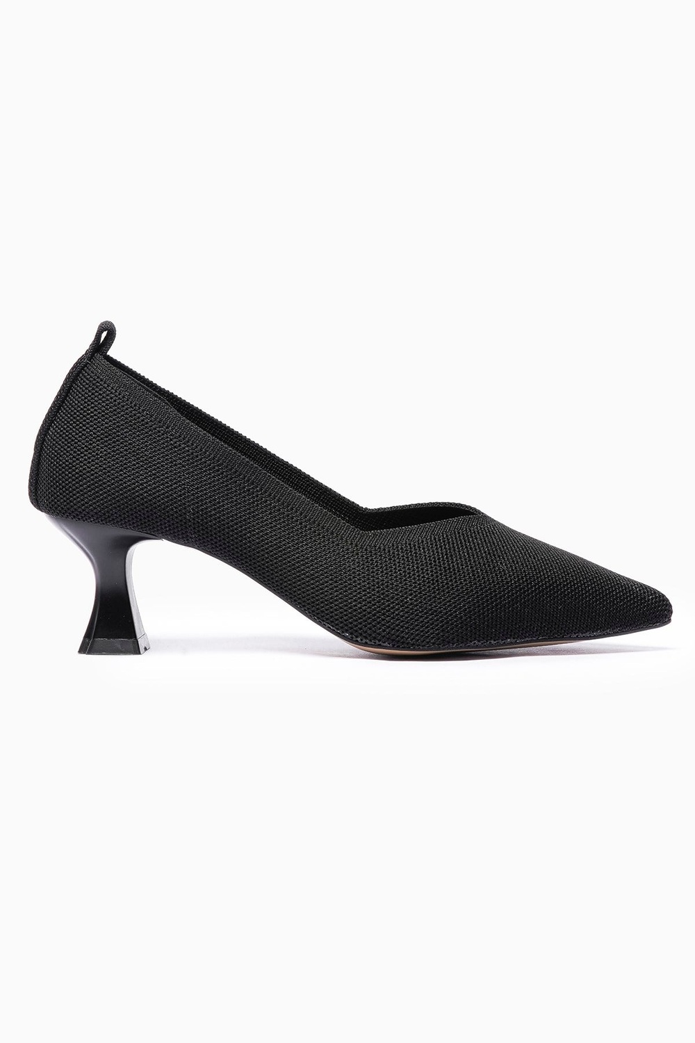 Kadın Triko Stiletto Sivri Burun Topuklu Ayakkabı Astrev Siyah