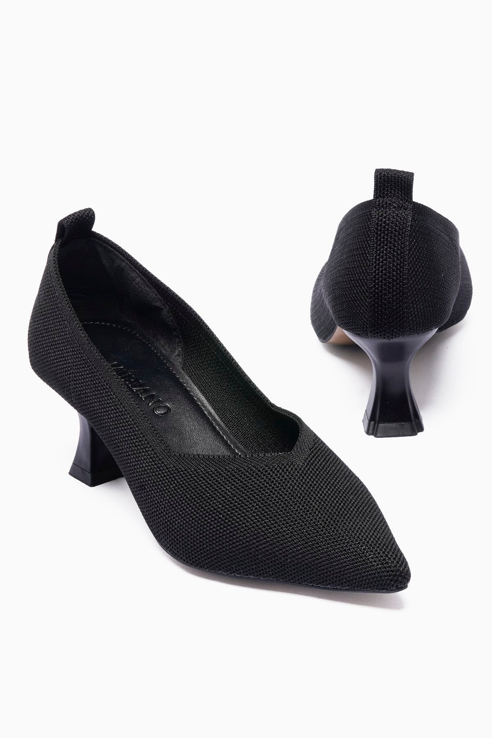 Kadın Triko Stiletto Sivri Burun Topuklu Ayakkabı Astrev Siyah