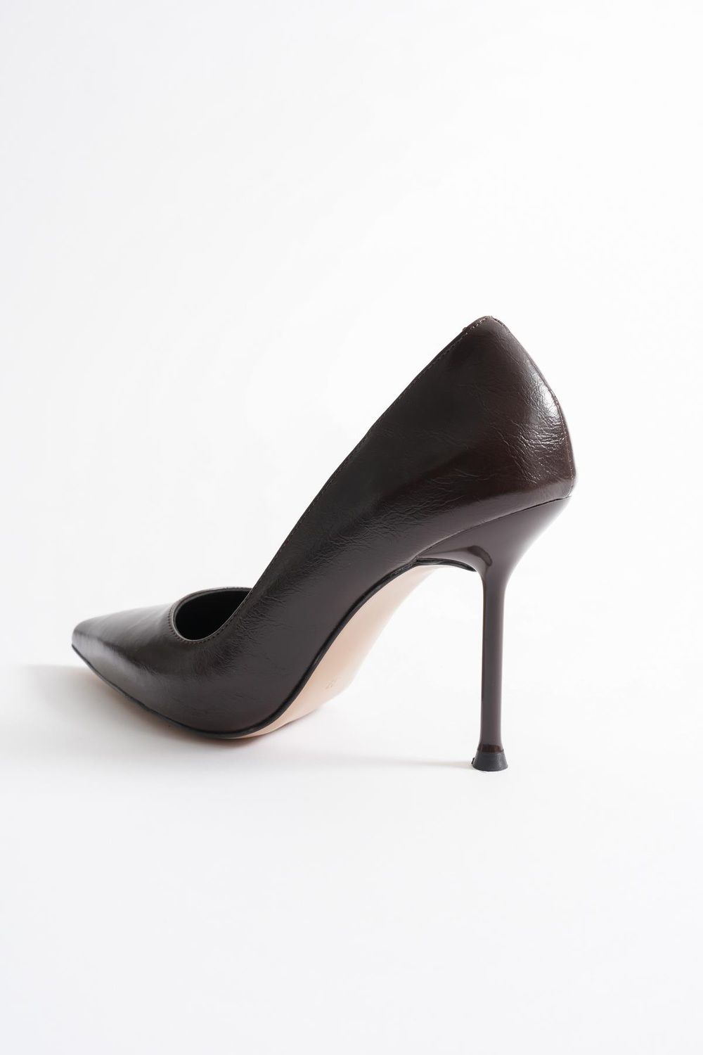Marvella Kadın Kahve Deri Sivri Burun Yüksek İnce Topuklu Ayakkabı Stiletto (9.5 CM)