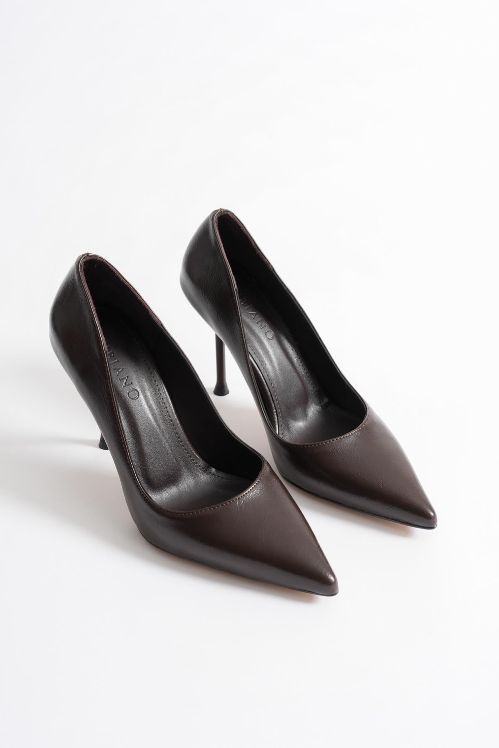 Marvella Kadın Kahve Deri Sivri Burun Yüksek İnce Topuklu Ayakkabı Stiletto (9.5 CM)