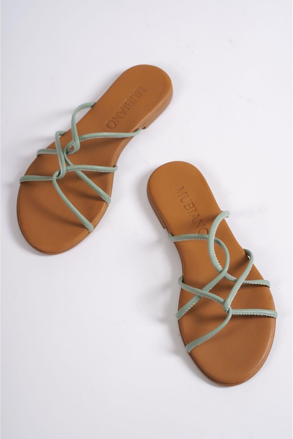 Mubiano Hakiki Deri 23603-MNT Kadın Mint Sandalet & Terlik