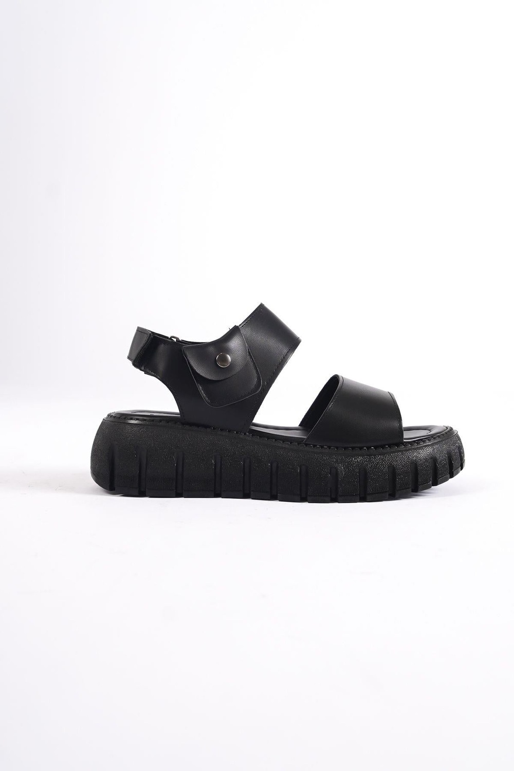 Mubiano 735-S Kalın Tırtık Tabanlı Siyah Gladyatör Platform  Sandalet