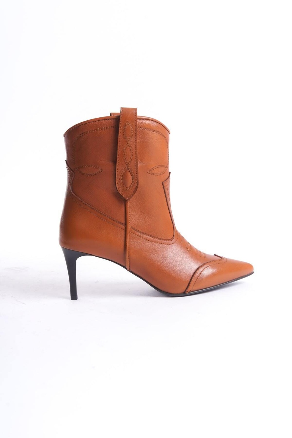 Mubiano Hakiki Deri Collection İnce Topuklu Western Bot Taba - MCSR1924 - TB