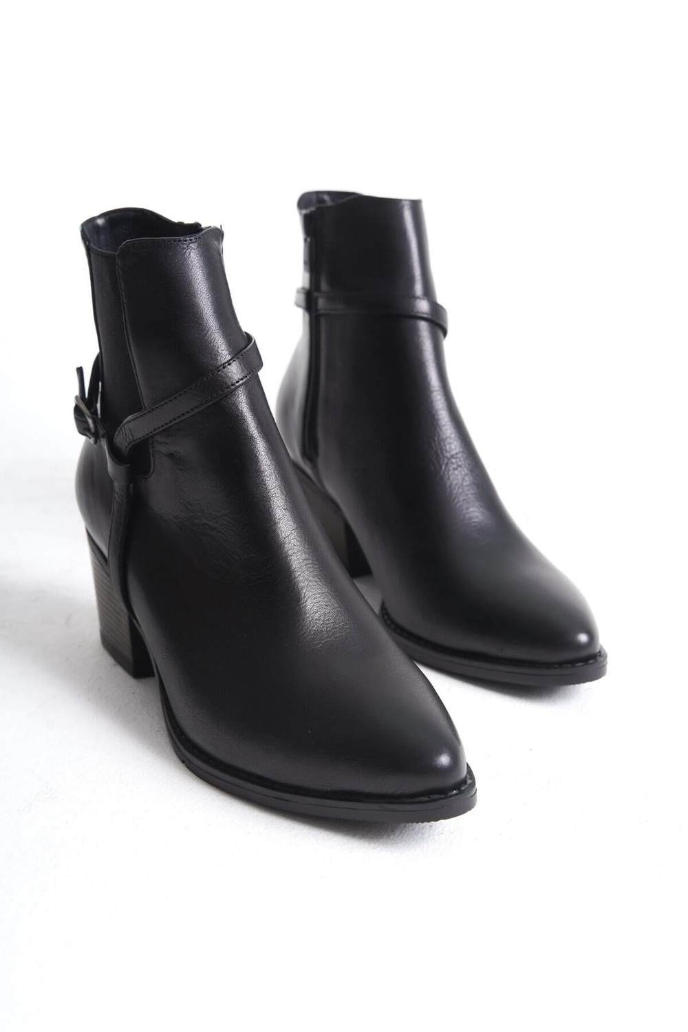 Mubiano Hakiki Deri Collection Kadın Fermuarlı Kısa Kalın Topuk Bot&Bootie Siyah - MCZFR228 - S