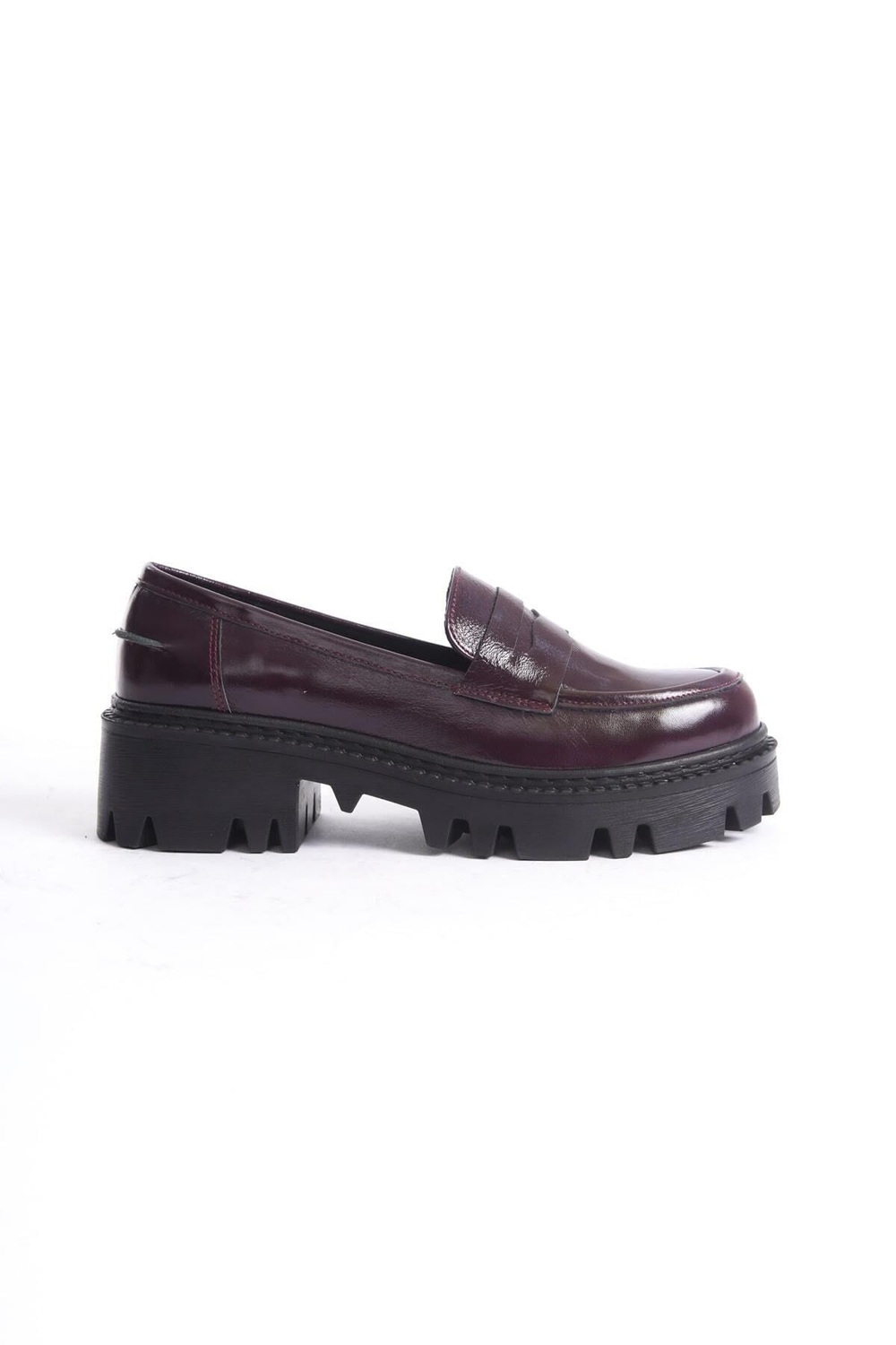 Mubiano Hakiki Deri Collection Kadın Kalın Taban Rugan Loafer Bordo - MCGVN1012 - BRD