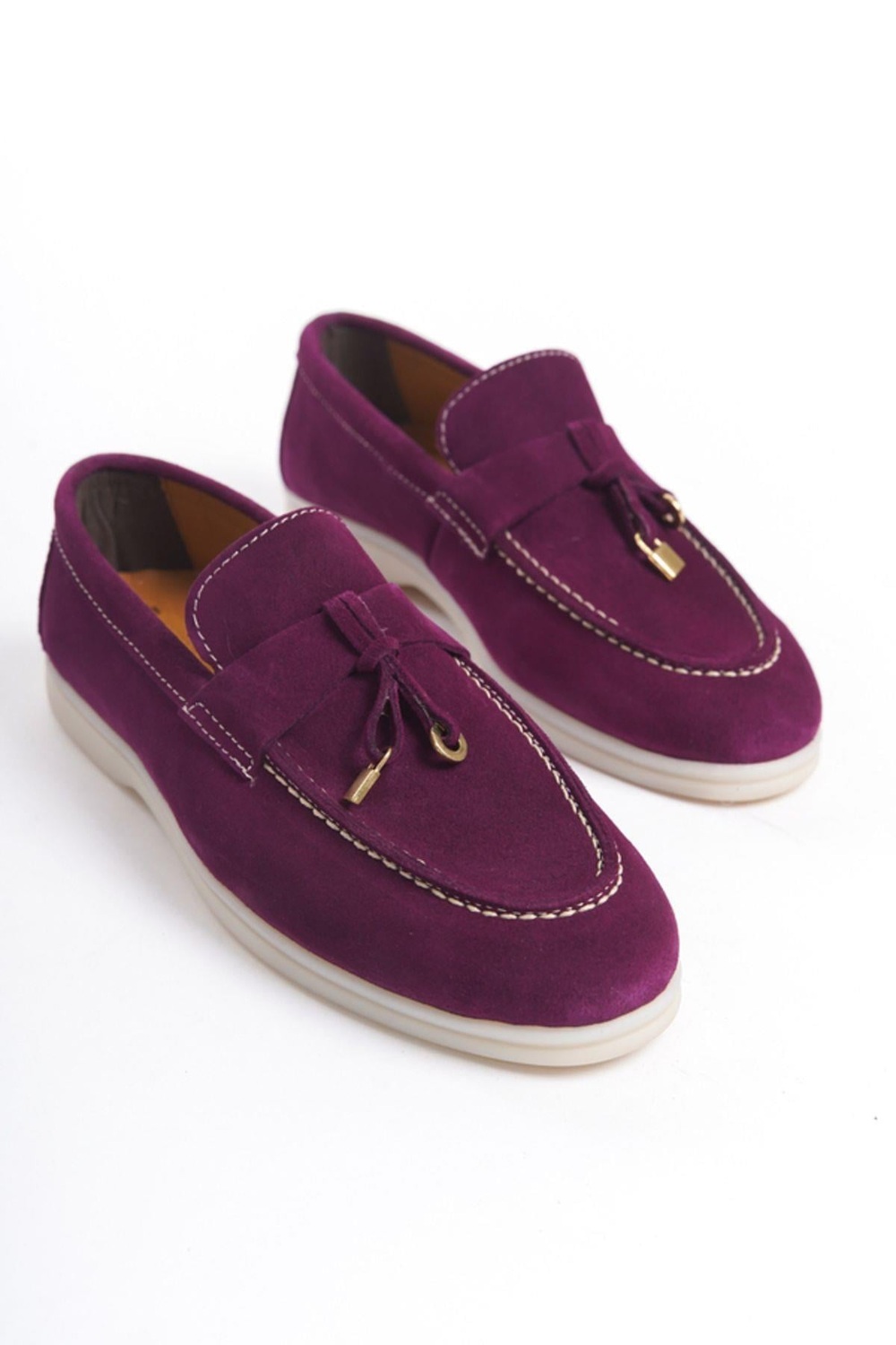 Mubiano Hakiki Deri Collection Kadın Süet Loafer & Babet Mürdüm -MCKRY1410-MRD