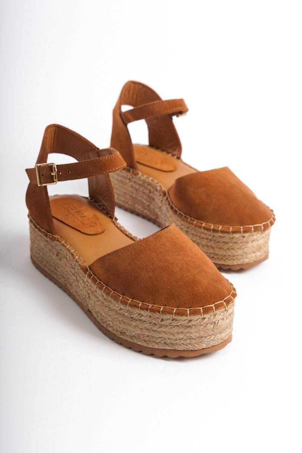 Mubiano Hakiki Deri Collection Kadın Süet Platform Espadril Taba -MCRGN291-TB