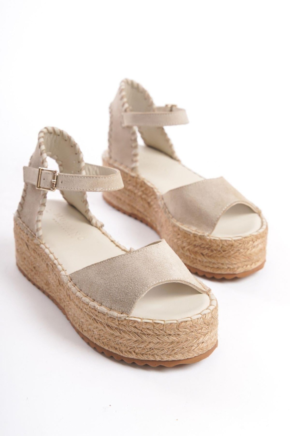 Mubiano Hakiki Deri Collection Kadın Süet Platform Espadril Bej -MCRGN290-BJ