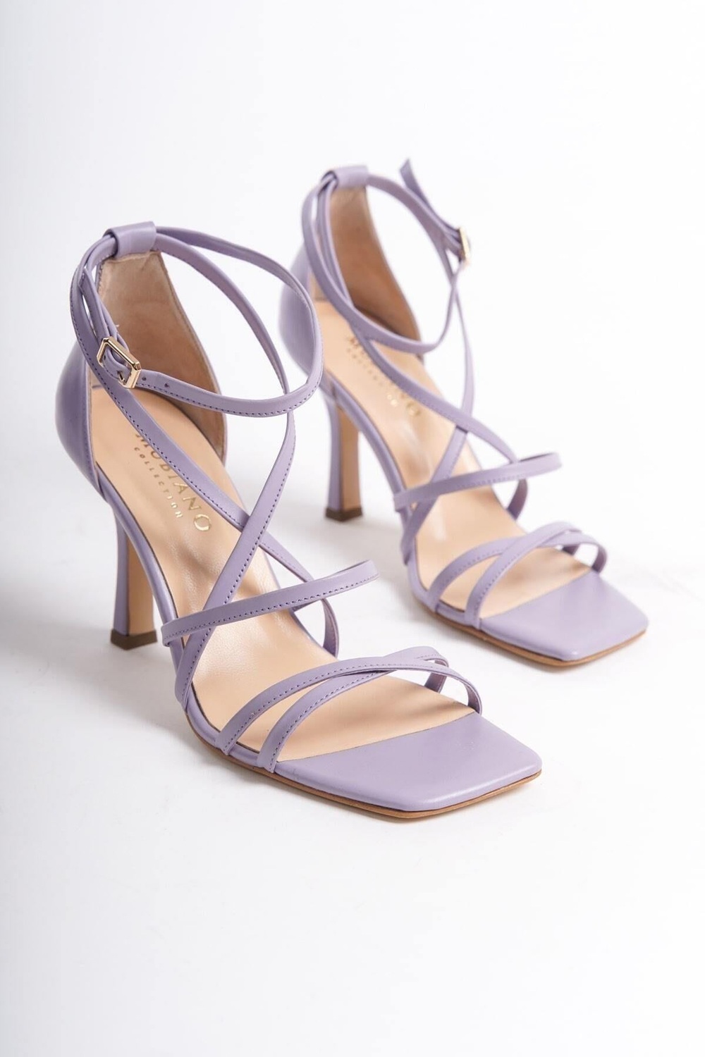 Mubiano Hakiki Deri Collection Kadın Topuklu Sandalet Lila -MCBRG5736-L